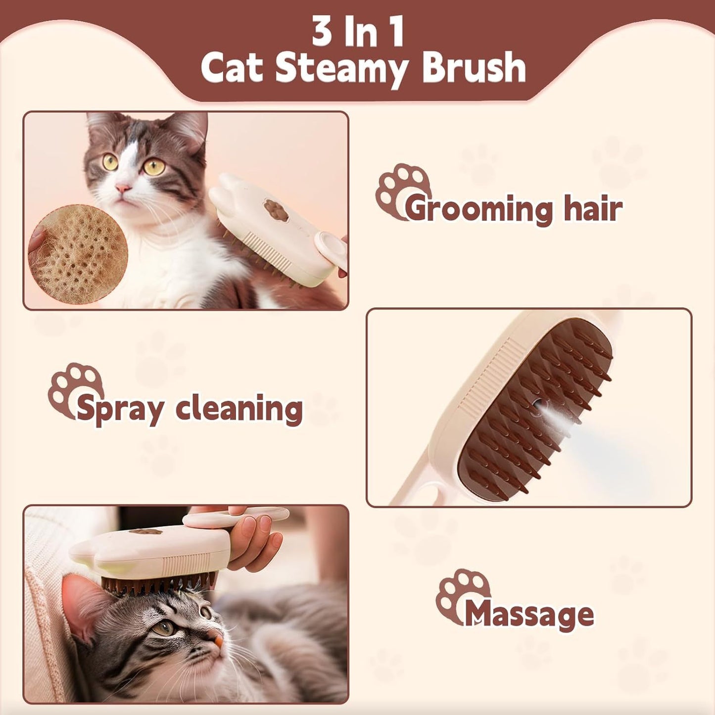Innovative 3 In 1 Pet Steam Brush Shedding Massage And Grooming