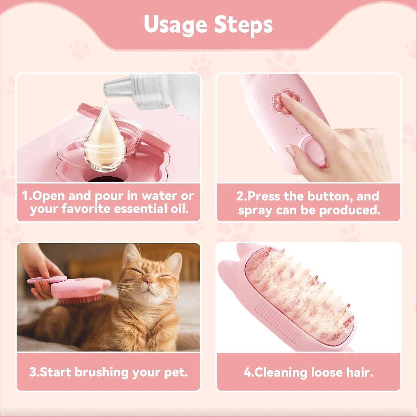 Innovative 3 In 1 Pet Steam Brush Shedding Massage And Grooming