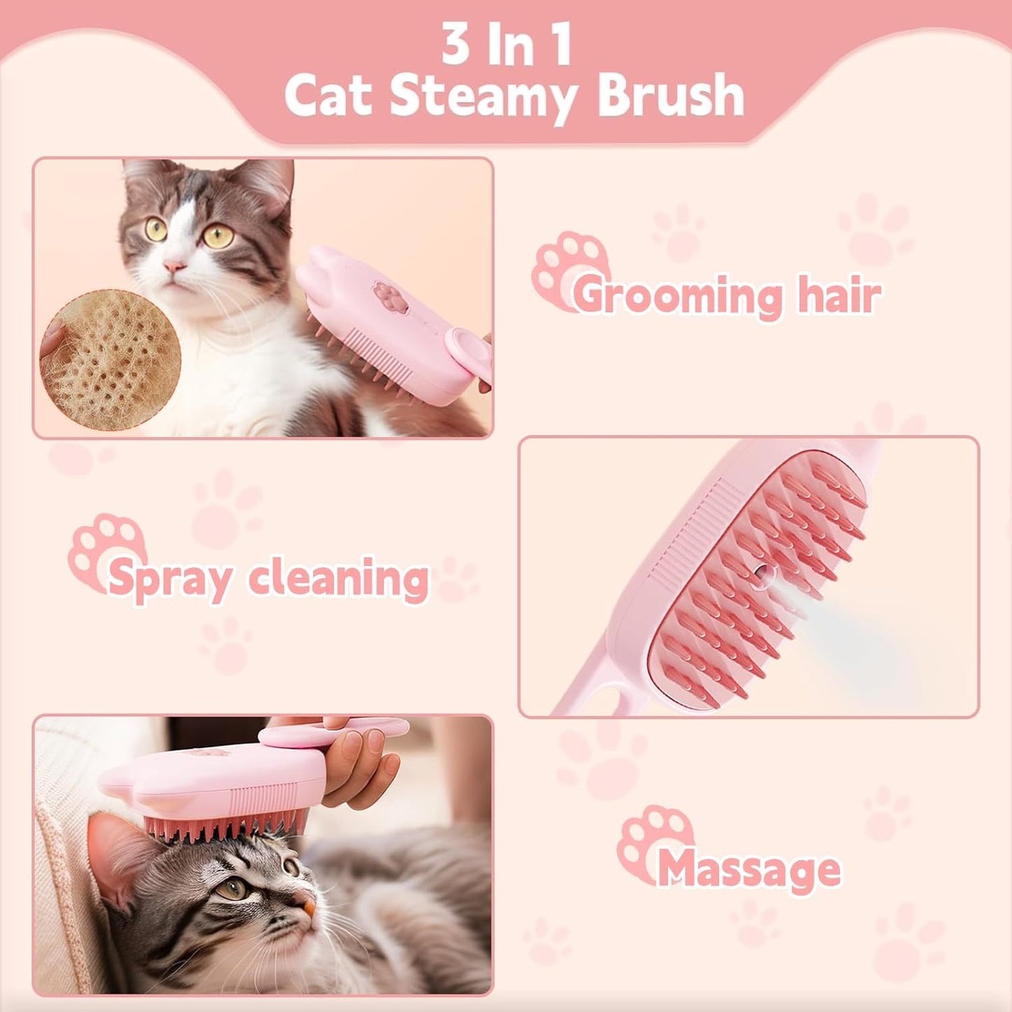 Innovative 3 In 1 Pet Steam Brush Shedding Massage And Grooming
