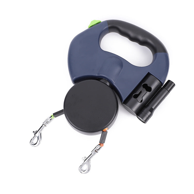 360 Swivel Retractable Reflective Dual Pet Leash W LED Flashlight