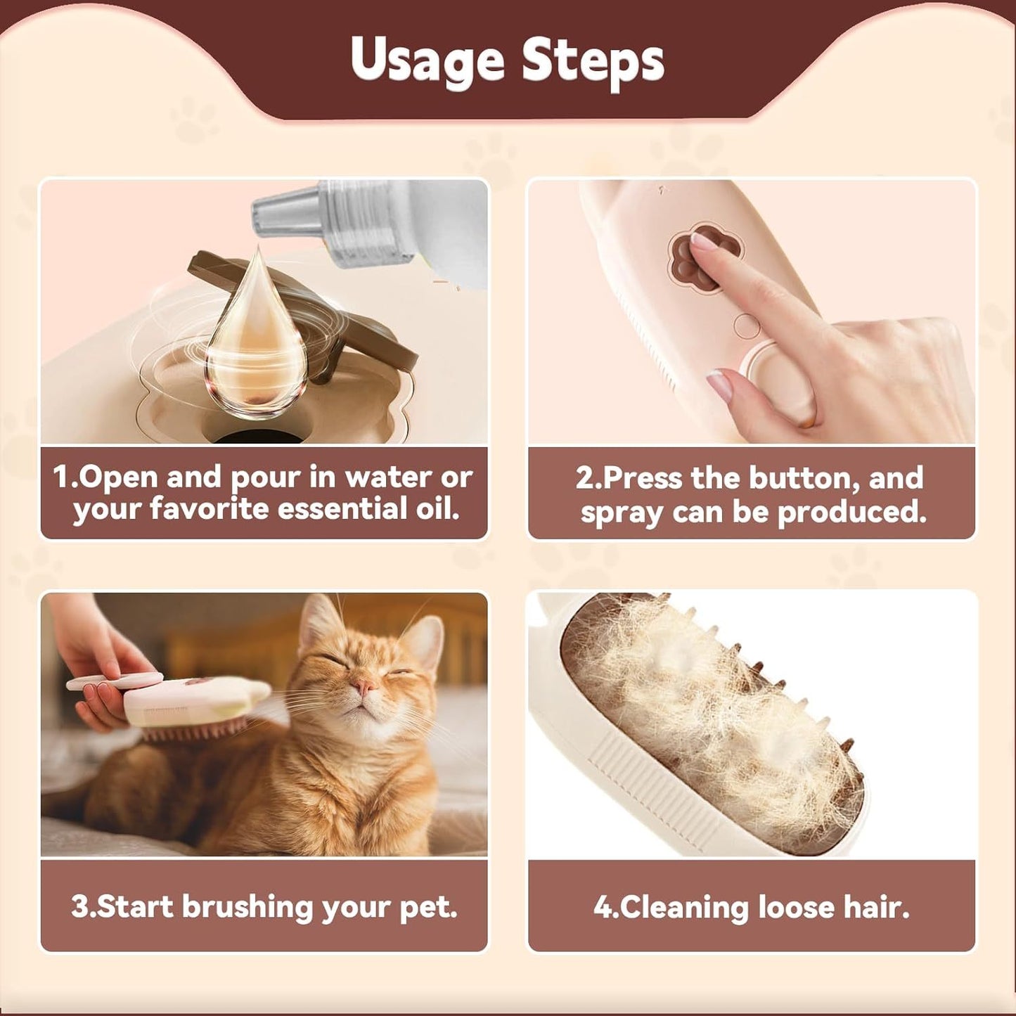 Innovative 3 In 1 Pet Steam Brush  Shedding Massage And Grooming