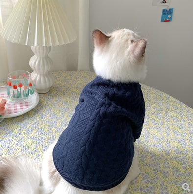 Warm Navy Blue Bow Tie Cat Sweater