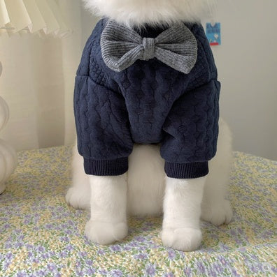 Warm Navy Blue Bow Tie Cat Sweater