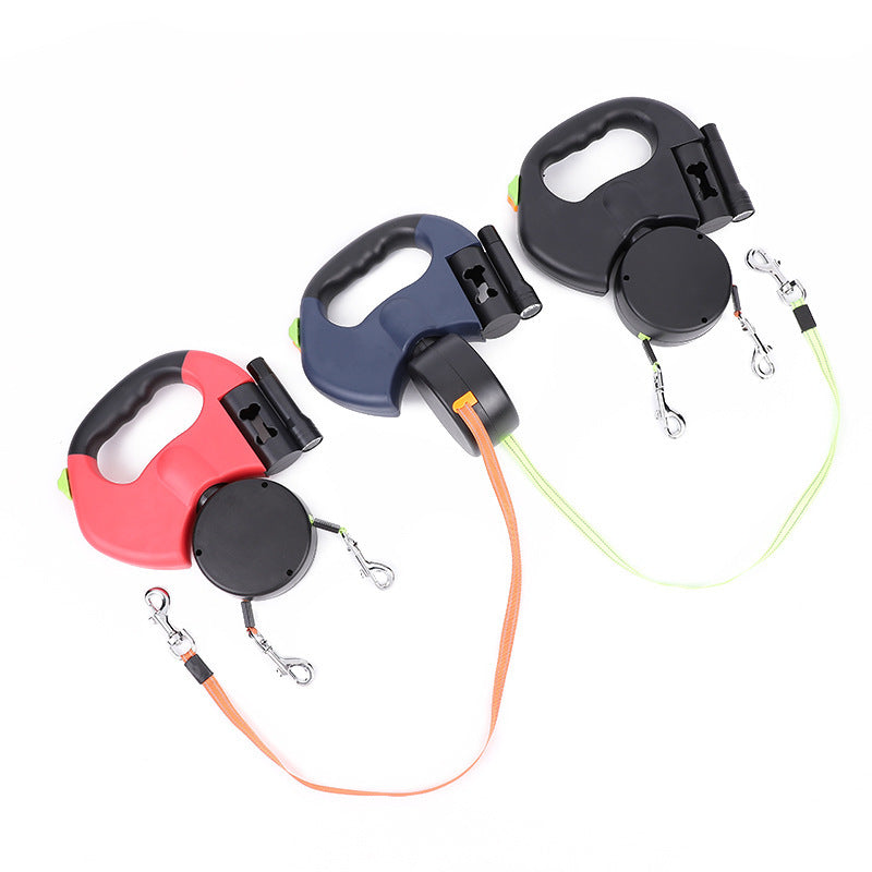 360 Swivel Retractable Reflective Dual Pet Leash W LED Flashlight