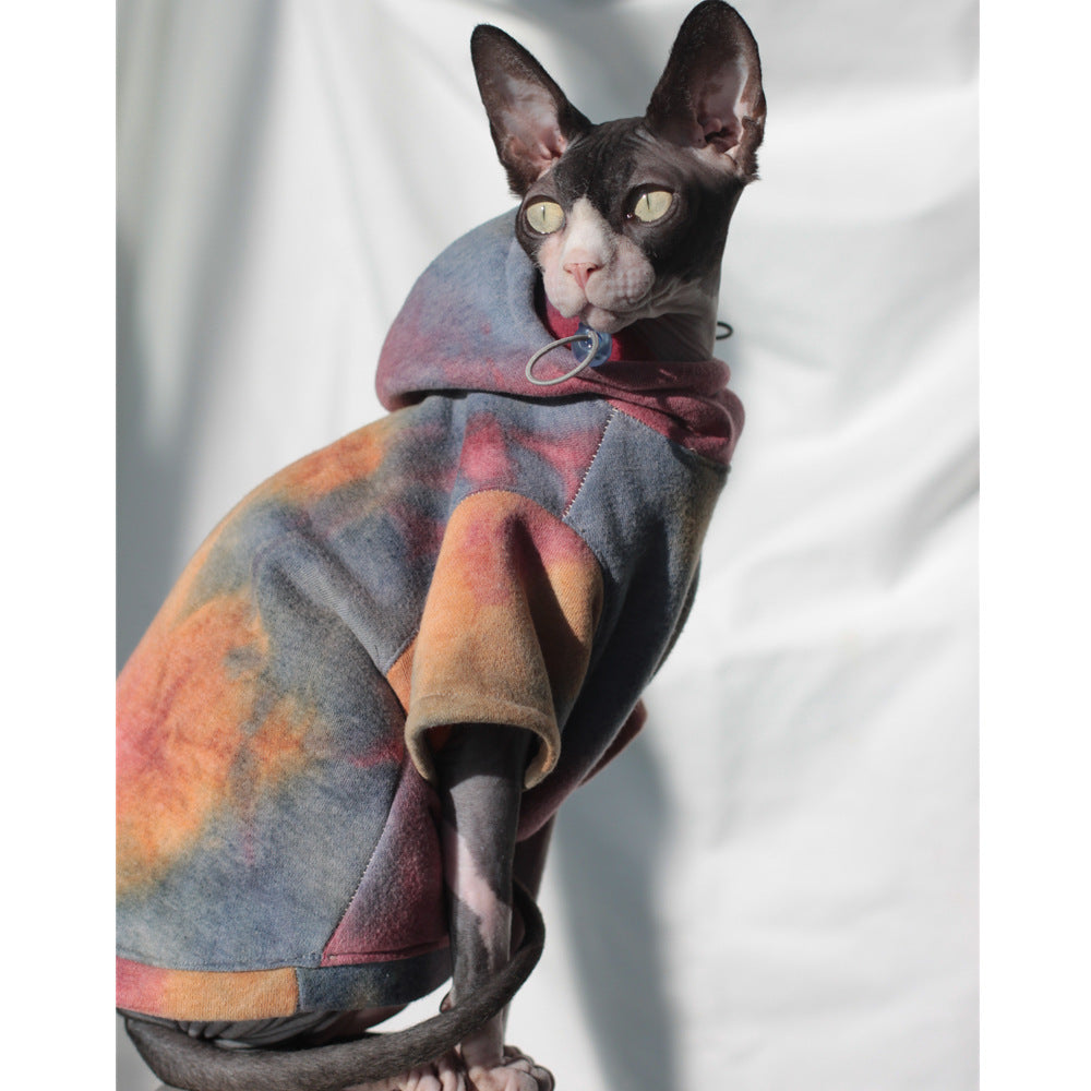 Cat Plus Velvet Thick Tie-Dye Hooded Sweater